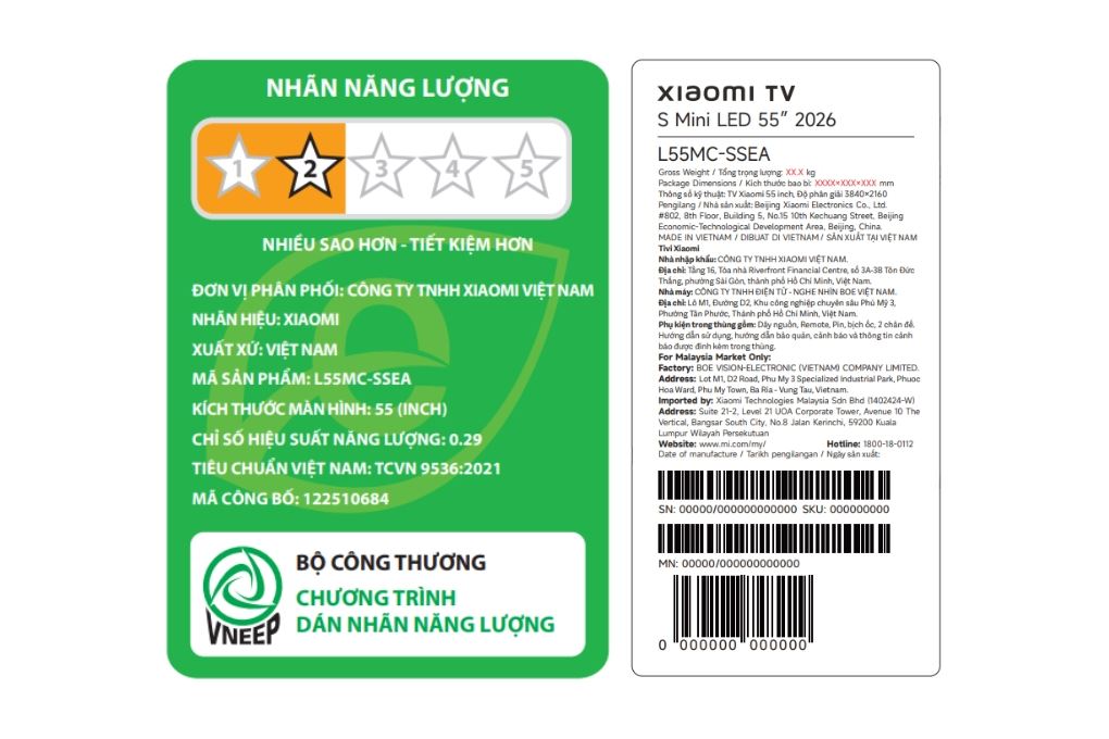 Tivi QD-MiniLED Xiaomi S 4K 55 inch L55MC-SSEA